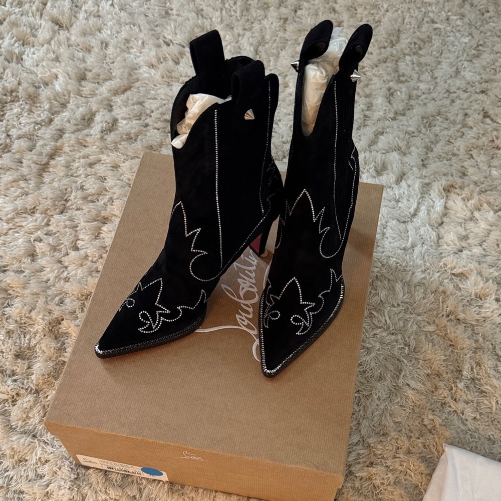 Christian Louboutin Santia ✨ Suede and Crystal Boots✨size 36-NEW